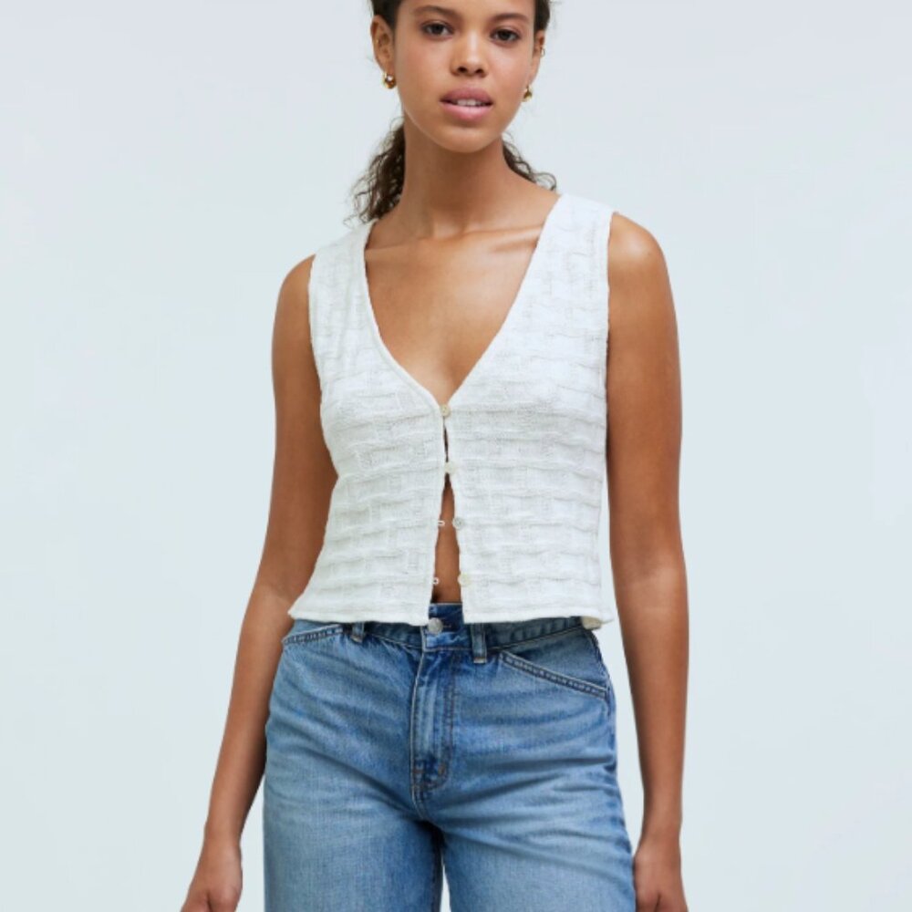 Madewell Basketweave-Stitch Vest in Antique Cream Sz M